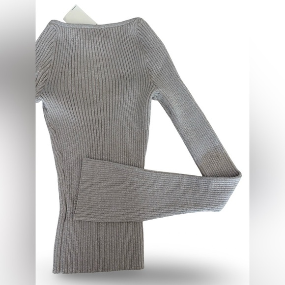 NWT H&M Ltd Ed Shimmer Rib-knit Fitted Sweater Top Gray | Size XS - Picture 2 of 13
